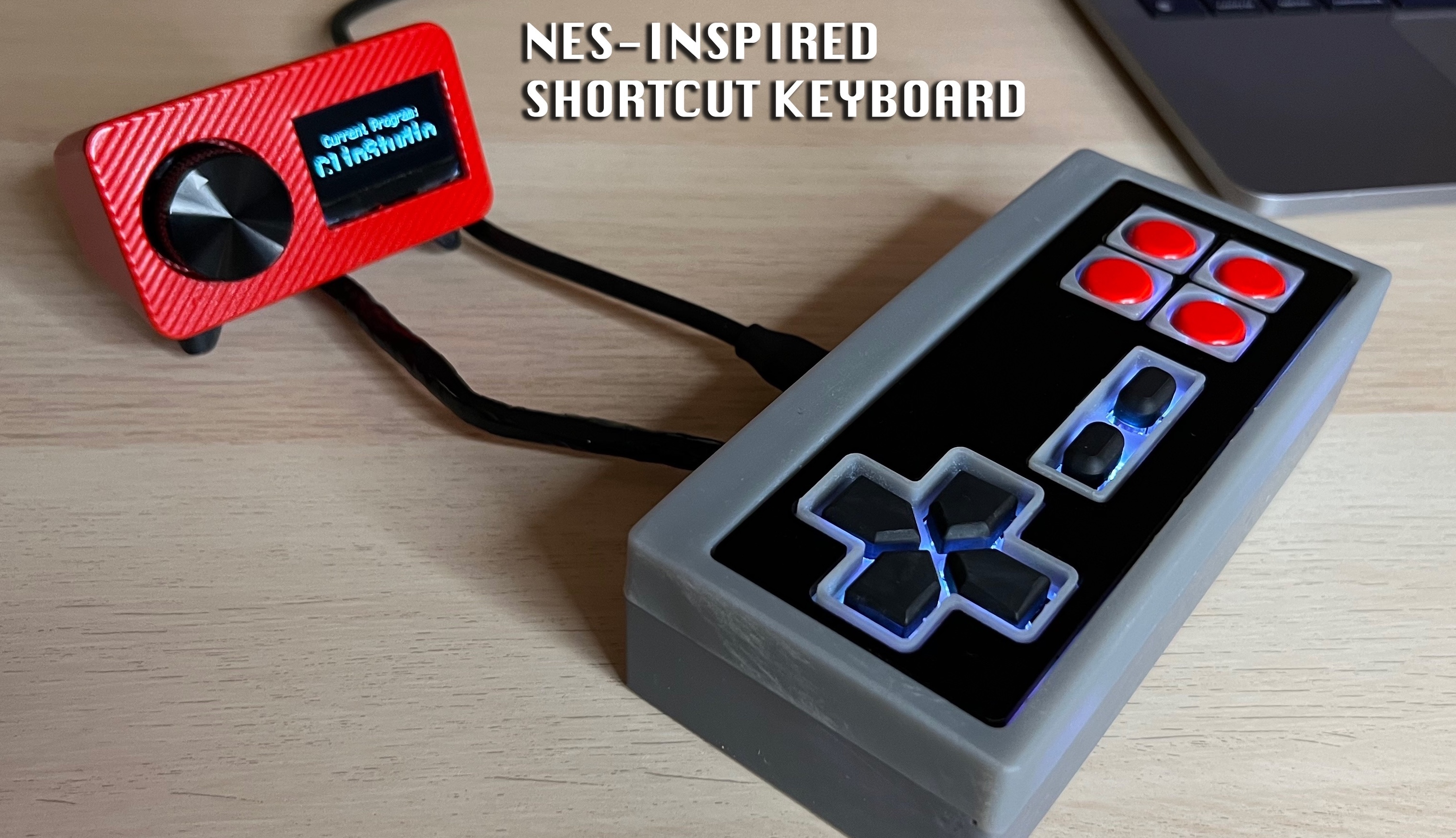 A shortcut or macro keyboard in the shape of an NES controller.