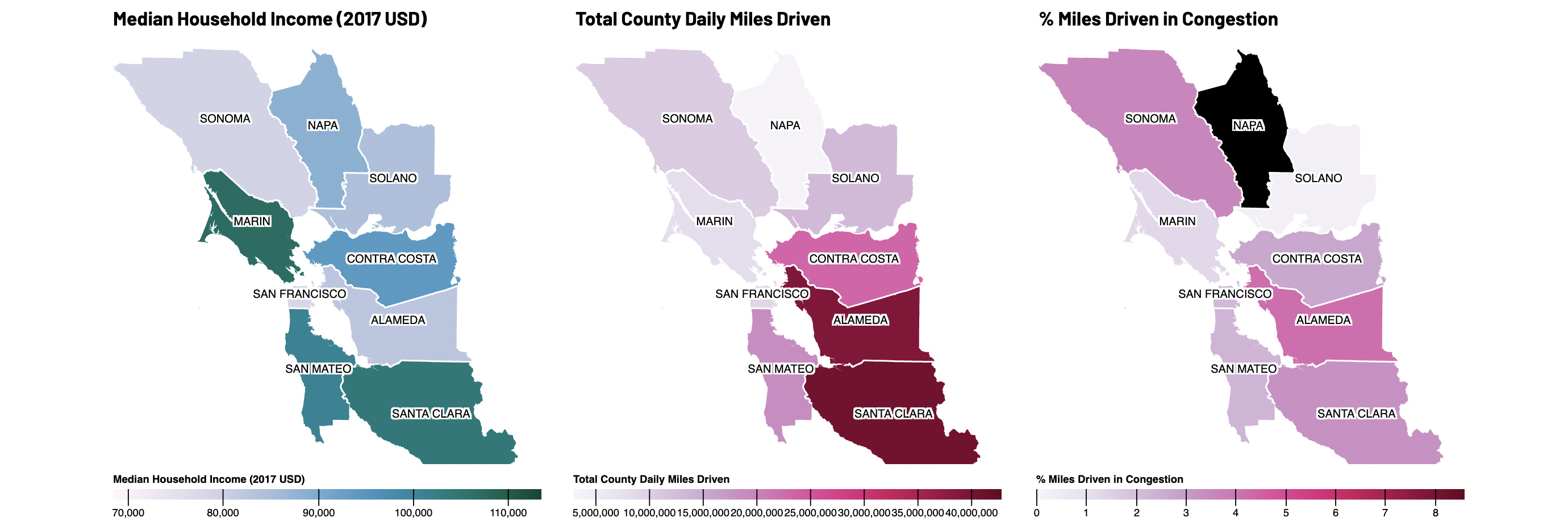 Bay area commute in different regions